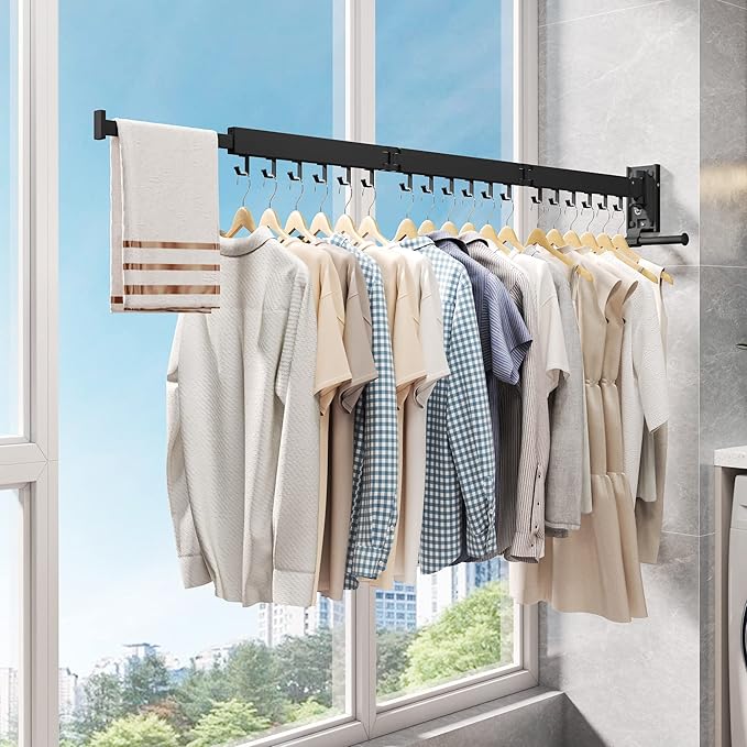 Clothes Drying Rack Wall Mounted(can fold Upward),Laundry Drying Rack,Laundry Room Organization,Wall Mounted Laundry Rack Folding,Retractable Clothing Rack,Collapsible Clothes Hanging Rack