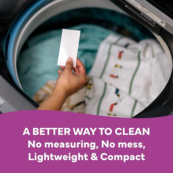 Tru Earth Compact Dry Laundry Detergent - Up to 64 Loads (32 Sheets) - Paraben-Free - Original Eco-Strip Liquidless Detergent, Travel Sheets - Lilac Breeze | Packaging May Vary