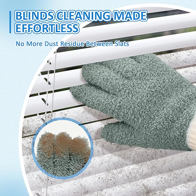 MIG4U 4 Pairs Microfiber Gloves - Dusting Gloves for House Cleaning - Washable Blind Cleaner Duster Tool (Blue/Pink/Gray/Navy,S/M)