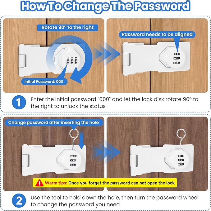 Keyless Cabinet Lock with Combination Code - 3-Digit Password Hasp Latch Lock for Drawers, Bifold Closet Door and Double Sided Door (White, 4.5 Inch, 2 Pack)
