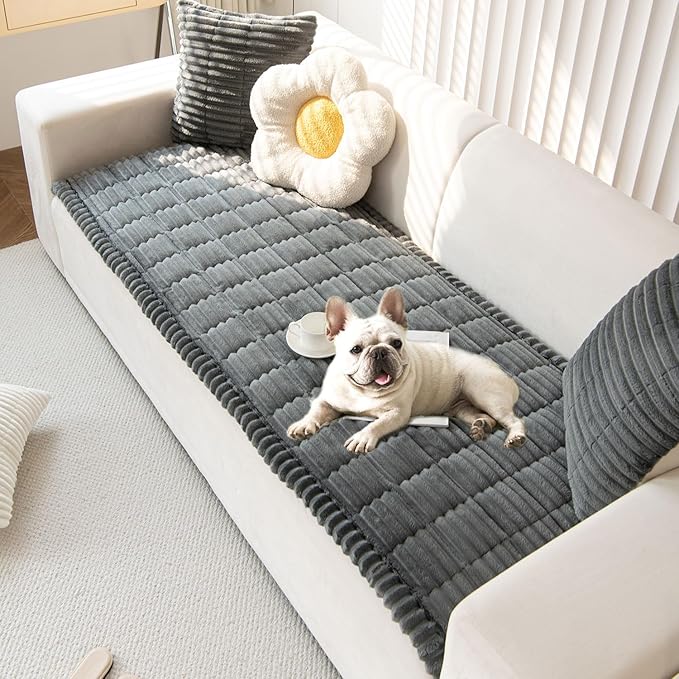 OTOB Couch Covers for 3 Cushion Sofa Pet Friendly, Plush Fuzzy Non Slip Sofa Covers Washable, Soft All Seasons Sofa Slipcovers Furniture Protector Dog Bed Mat (Dark Gray, 27.6" x 82.7")
