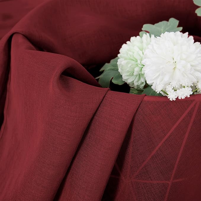 Tollpiz Sheer Curtain Linen Textured Bedroom Curtains Sheer Light Filtering Rod Pocket Voile Curtain for Living Room, 54 x 95 inches Long, Burgundy Red, Set of 2 Panels
