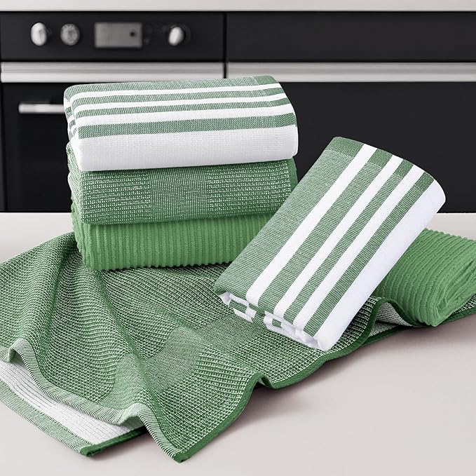 Homaxy Premium Kitchen Towels(18”x 28”, 12 Pack), Large Cotton 380 GSM Kitchen Hand Towels, Soft and Absorbent Terry Dish Towels, Multipurpose Tea Towel Set with Hanging Loop, Grass Green