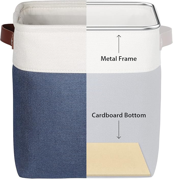 Univivi Fabric Cube Bins Set of 4 Storage Baskets with PU Handles for Home Closet Foldable Storage Bins (Blue, 10.5" x 10.5" x 11")