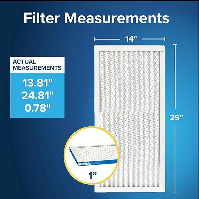 Filtrete 14x25x1 AC Furnace Air Filter, MERV 13, MPR 1900, Premium Allergen, Bacteria & Virus Filter, 3-Month Pleated 1-Inch Electrostatic Air Cleaning Filter, 6-Pack (Actual Size 13.81x24.81x0.78 in)