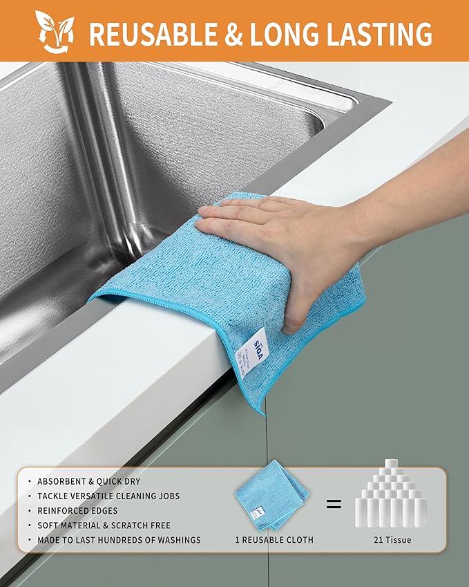 MR.SIGA Microfiber Cleaning Cloth, All-Purpose Microfiber Towels, Streak Free Cleaning Rags, Pack of 15, Sky Blue, Size 30 x 30 cm(11.8 x 11.8 inch)