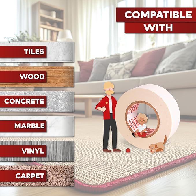 XFasten Double Sided Carpet Tape for Area Rugs, 2 Inch x 30 Yards – Heavy Duty Anti Slip Rug Grip Tape, Works as Rug Grippers, Residue Free, Wood Safe, Easy Removal for Hardwood and Laminated Floors