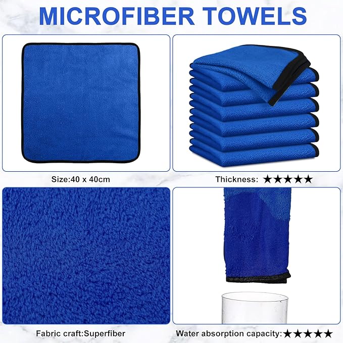 Tallew 40 Pcs Microfiber Towels 16 Inch x 16 Inch Microfiber Cloth Car Drying Towels for Cars Washing Polishing Office Windows Cleaning Household Supplies (Blue)