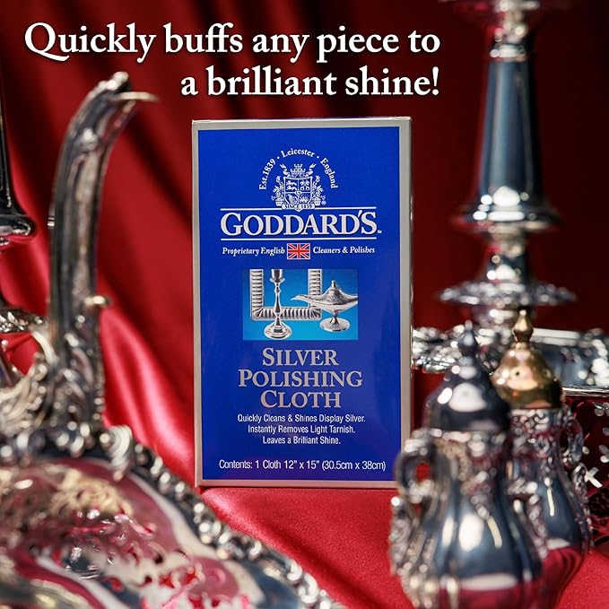 Goddard's Silver Polishing Cloth for Jewelry, Remove Tarnish on Plated or Sterling Silver, Gold, Antiques, and Leaves Tarnish Protection, 6 Cloths