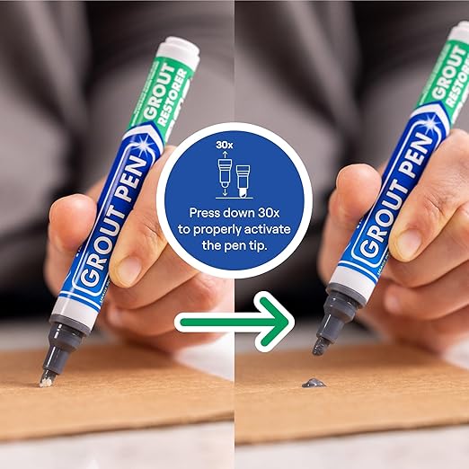 Grout Pen Dark Grey Tile Paint Marker: Waterproof Grout Paint, Tile Grout Colorant and Sealer Pen - Narrow 5mm, 2 Pack with Extra Tips (7mL) - Dark Grey