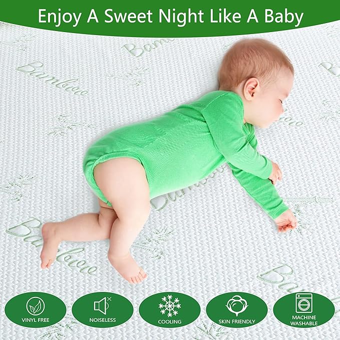 GOONIK 2 Pack Twin Size Mattress Protector, Breathable Bamboo Viscose Waterproof Twin Mattress Pad Cover with 6-16 inches Deep Pocket