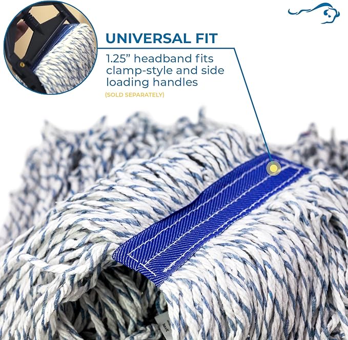 KLEEN HANDLER Cut End Finish Mop | 1.25" Universal Headband, Maximum Absorption Finishing Mop, Pack of 1