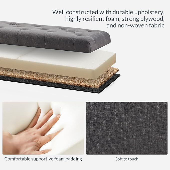 BELLEZE 47" Storage Ottoman, Storage Bench with Safety Close Hinge, Linen Button-Tufted Ottoman for Living Room, Entryway, Hallway, Foot Rest, Support 300lbs - Dark Gray