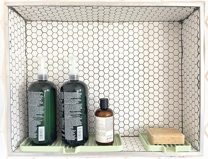 Happitasa Silicone Soap Dish Tray and Sponge Holder with Drain Chute, Pack of 2 | Bathroom and Kitchen Sink Organizer Caddy (Sand Dollar, 5.2"x4", 7.2 Ounces)