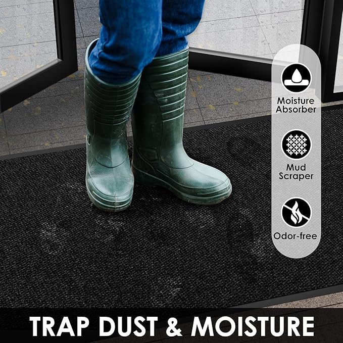 4′ x 9′ Front Door Mat Indoor Outdoor Entrance, Commercial Floor Mat Heavy Duty Dirt Trapper Entryway Doormat, Custom Size Non Slip Rubber Backing Welcome mat, Door Mat for High Traffic Area