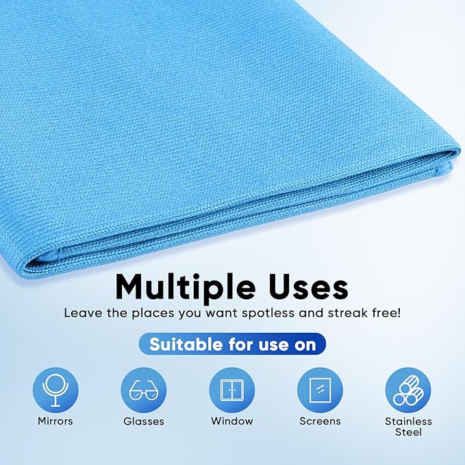 HOMEXCEL Microfiber Glass Cleaning Cloths 6 PK, Lint Free Streak Free, Reusable Microfiber Cleaning Cloth for Cleaning Windows, Glasses, Mirrors, Screens, Stainless Steel, and More, Blue-14”×16”