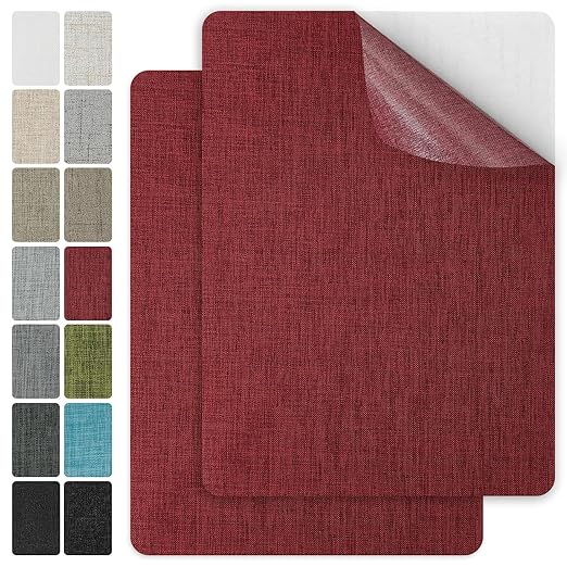 J.CARP 2Pcs Linen Repair Patches, Large Self-Adhesive Fabric Patch for Sofas, Couch, Furniture, Car Seats (8 * 11 inches-2PCS Red)