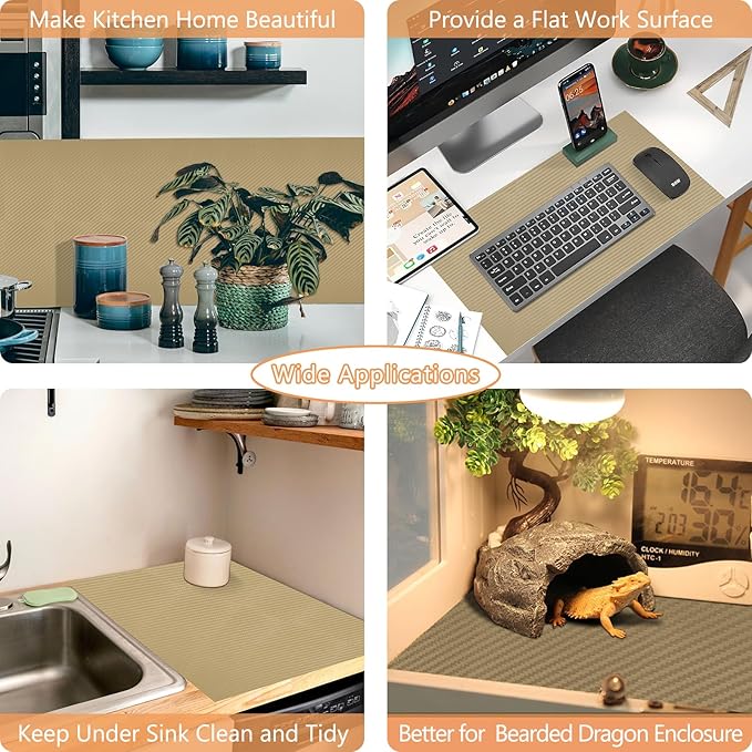 Self-Adhesive Shelf Liner Kitchen Liner, Waterproof Backed Paper Easy Peel and Stick Contact Liner Without Residue for Decor Your Desk Surface, Kitchen Countertops (Dark Khaki, 11.8 x 236.2 inches)