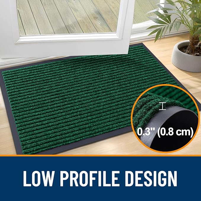 OLANLY Front Door Mat Indoor Outdoor Entrance, Waterproof Heavy Duty Doormat, Fade Resistant, Low Profile, Easy Clean Patio Porch Welcome Floor Mats for Entry, 59x23, Green