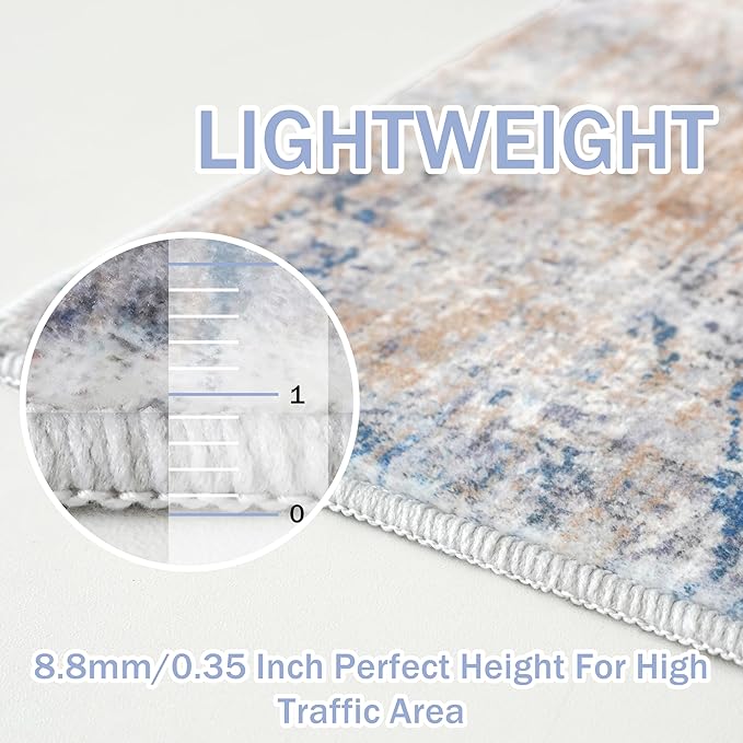 IOHOUZE Abstract Runner Rug 2x8 Ft Washable Runners for Hallways, Non Slip Kitchen Runner Printed Faux Wool Entryway Runner Indoor, Modern Abstract Floor Carpet for Hall Bedroom, Blue Rust