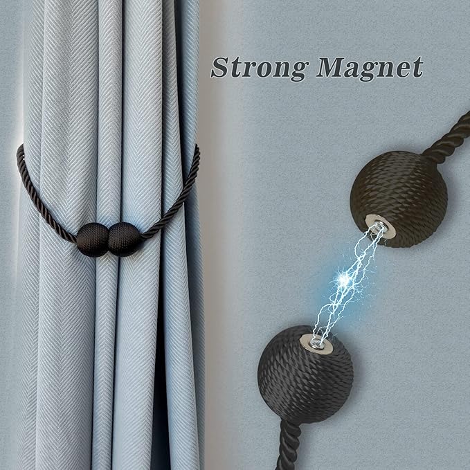 Hion Magnetic Curtain Tiebacks Gray Blue 6 Pack, Curtain Tiebacks Buckles Holdbacks Holders Hooks Clip for Home Bedroom Office Decorative Thick or Thin Curtain