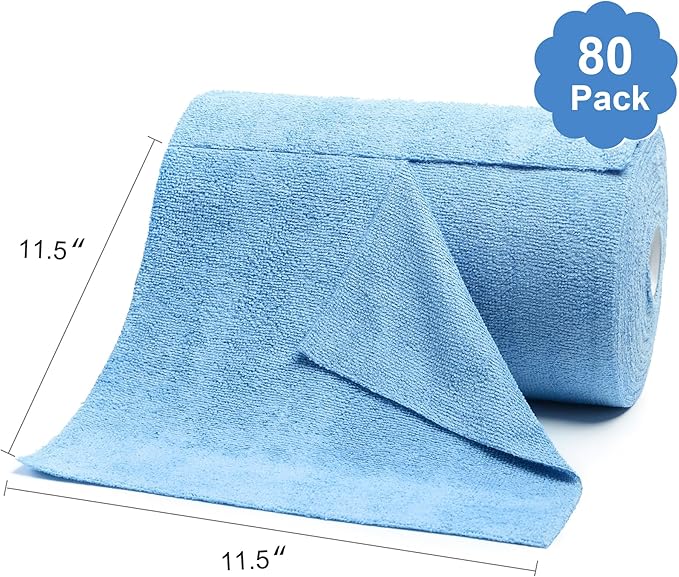 LIVOS Microfiber Cleaning Cloth Roll - 80 Pack, Reusable Paper Towels Blue Tear Away, Microfiber Towels for Cars, Super Absorbent Lint Free Cleaning Rags for House, Kitchen, Window-11.5"x11.5"