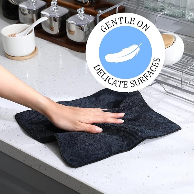 Tanlade Microfiber Cleaning Cloth Cleaning Rags Reasonable Kitchen Towels Microfiber Towels Cars Wash Dry Erase Cloth (12 x 12 Inch,Black,10 Pcs)