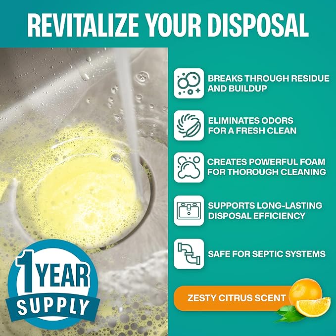 Sudstainables Garbage Disposal Cleaner Tablets 24-Pack - Sink Cleaner and Deodorizer, Disposal Cleaner and Deodorizer, Garbage Disposal Cleaner and Deodorizer Tablets - up to 1-year Supply