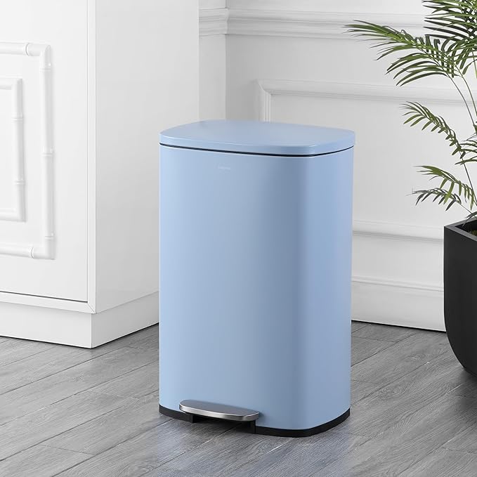 happimess HPM1006H Connor Rectangular 13-Gallon Trash Can with Soft-Close Lid and Free Mini Trash Can, Fingerprint Resistant, Modern, Minimalistic for Home, Kitchen, Office, Bathroom, Tide Pool Blue