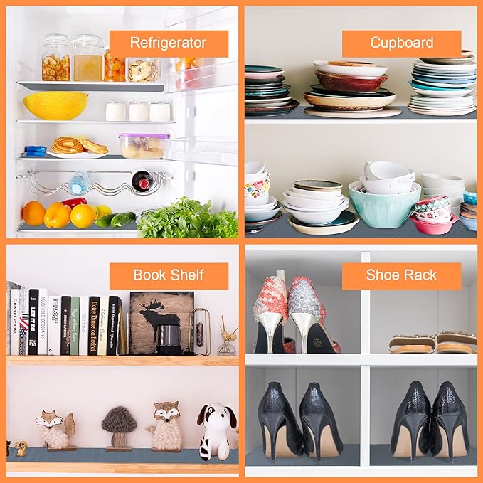 Shelf Liners for Kitchen Cabinets Refrigerator Liners Waterproof & Oil-Proof Kitchen Cupboard Liner Non-Slip Drawer Mats EVA Material Non Adhesive Fridge Mats for Shelves 17.3 x 236.2 Inches
