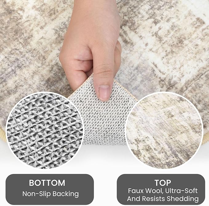 IOHOUZE Abstract Runner Rug 3x16 Ft Long Washable Runners for Hallways, Non Slip Kitchen Runner Printed Faux Wool Entryway Runner Indoor, Modern Abstract Floor Carpet for Hall Stair, Beige Brown