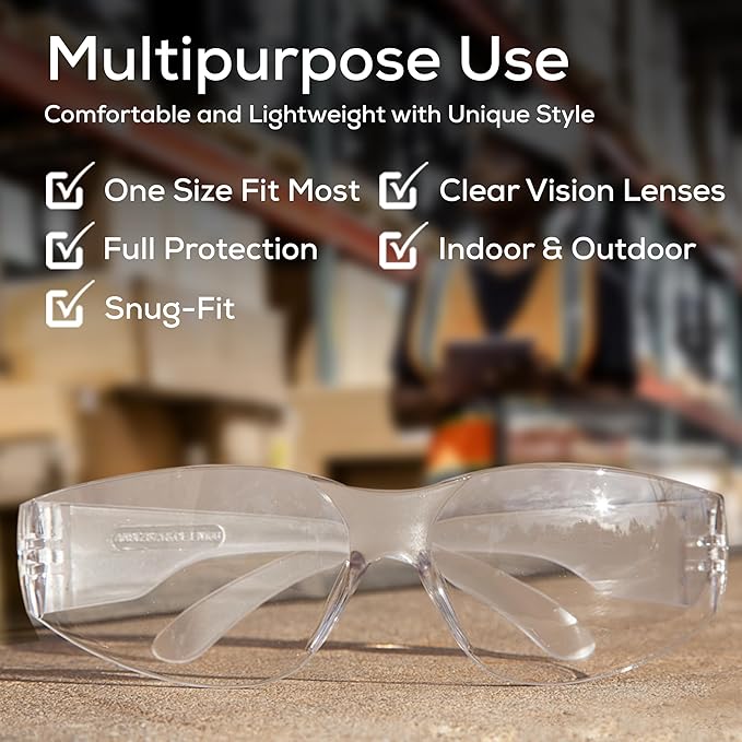 BISON LIFE Safety Glasses - Scratch Resistant Wrap Around Eyewear, Polycarbonate ANSI Z87.1 Impact Resistant Lens