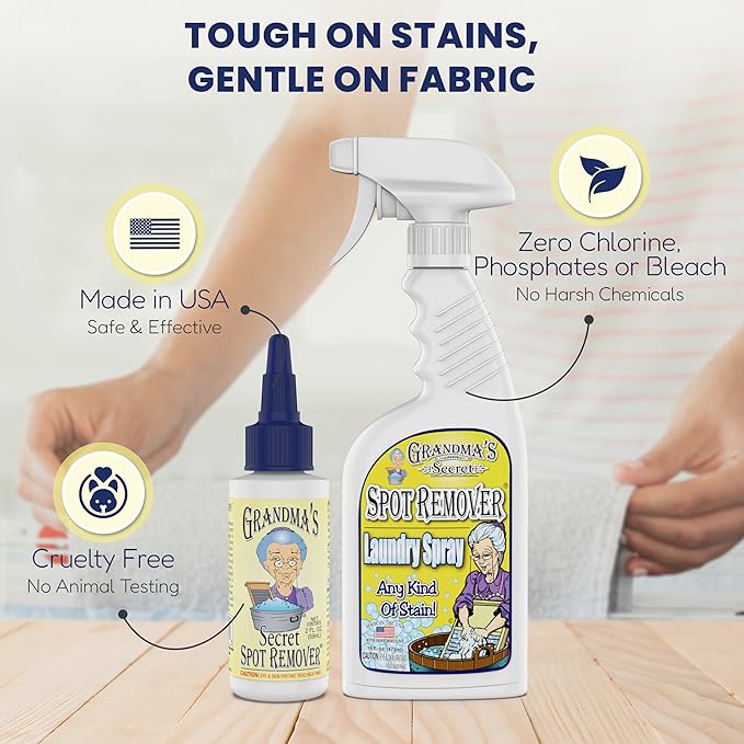Grandma's Secret Spot Remover - Chlorine, Bleach and Toxin-Free Stain Remover - Stain Remover for Clothes - Fabric Stain Remover Removes Oil, Paint, Blood and Pet Stains – 2 Ounce