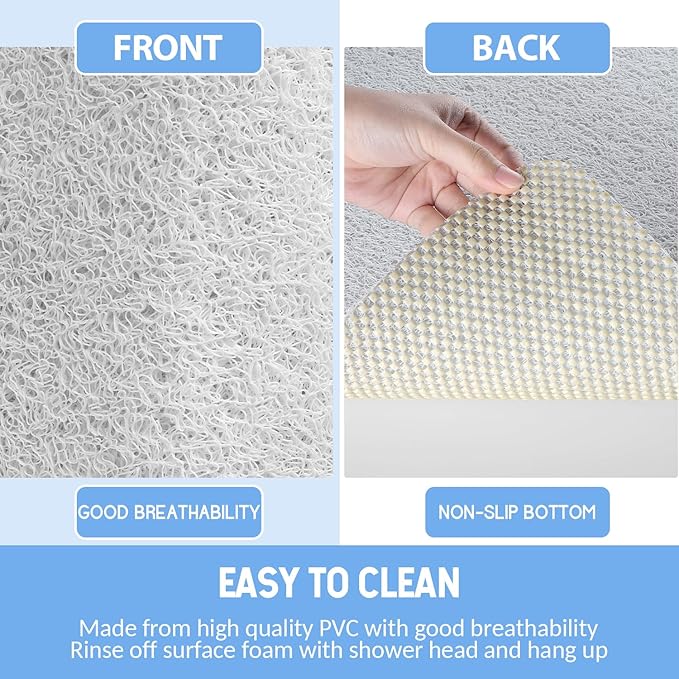 Non-Slip Bathtub Mat, Anti Slip Shower Mat, Fast Drying Bathtub Mats, Foot Scrubber Mat, Anti Slip Mat for Tub, Floor, Bathroom, Kitchen, Home, Hotel (White 36"×24")