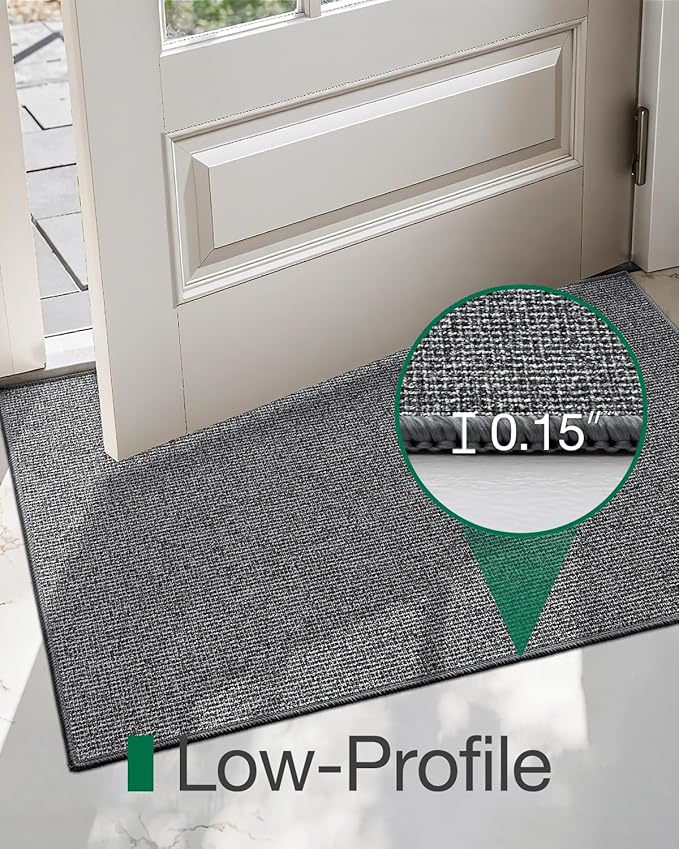 LUMI Indoor Door Mat 32"x48", Ultra Thin Low Profile Non-Slip Doormat for Home Entrance, Absorbent & Stain-Resistant Welcome Mats, Washable Entryway Mat for Front Door, Patio, Porch, Grey