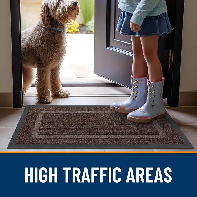 OLANLY Front Door Mat Indoor Outdoor Entrance, Waterproof All-Season, All-Weather Doormat, Sturdy Natural Rubber, Fade Resistant, Low Profile, Easy Clean Patio Porch Entryway Mat, 35x23, Dark Brown