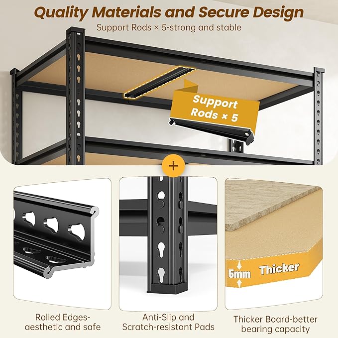 1980LBS Storage Shelves, 5-Tier Adjustable Pantry Shelves, Metal Shelving Unit for Kitchen, Pantry, Closet, Laundry, Garage, 59.8" H x 27.55" W x 11.81" D