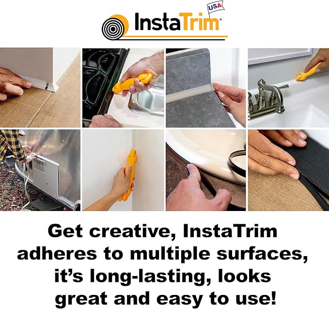 InstaTrim The Original Flexible Trim - 50ft Ivory 3/4" Wide Caulk Tape - Adhesive Trim with Many Uses Including Caulking for Bathtubs, Sinks, Counters, Tile, Floors - Made in USA