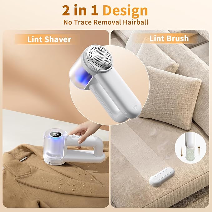 coldSky Electric Fabric Shaver & Lint Remover, Rechargeable Portable 3-Speed LED Digital Display Sweater Defuzzer for Clothes, Sofa, Bedding - Removes Lint, Hairball, Fuzz - White