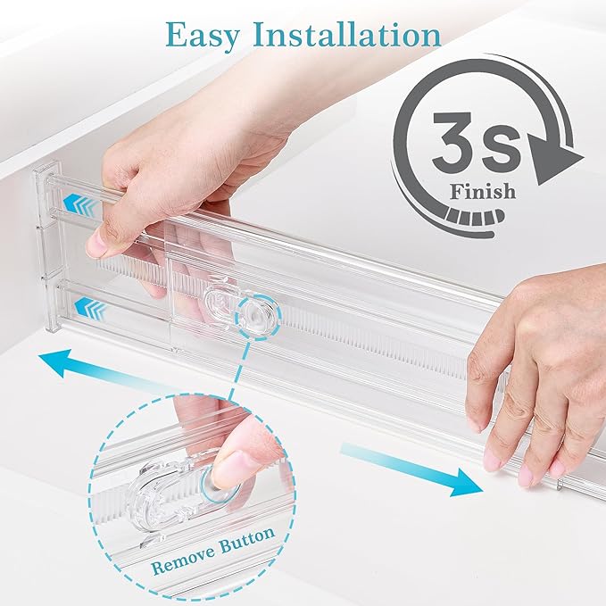 Vtopmart 12 Pack 4" Regular Upgrade Drawer Dividers for Clothes, 12.8"-22.3" Expandable Dresser Drawer Organizer, Clear Plastic Separators for Dresser, Baby Clothing, Underwear, Cosmetic, Toiletries