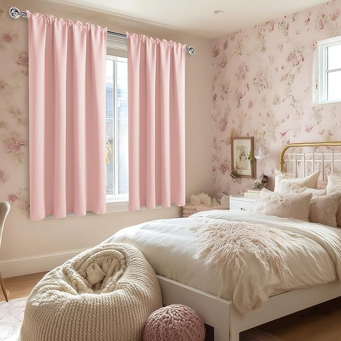 DWCN Blackout Curtains – Thermal Insulated, Energy Saving & Noise Reducing Bedroom and Living Room Curtains, Blush Pink, W 52x L 54 Inch, Set of 2 Rod Pocket Curtain Panels