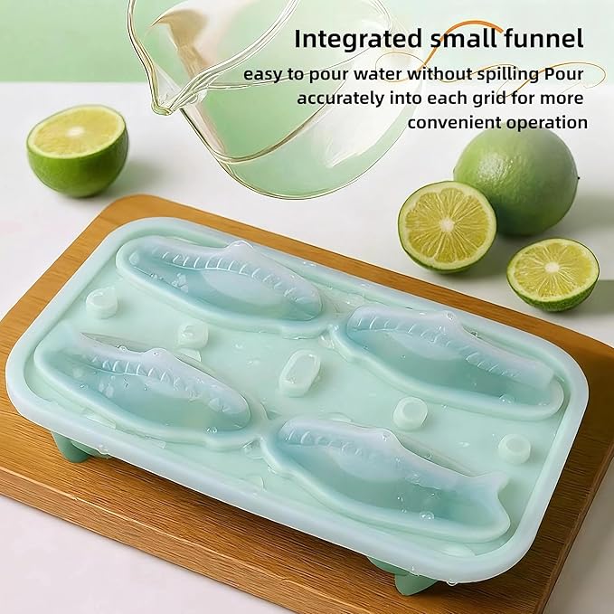 7.48inch Newly Upgraded 4-grid 3D Dinosaur Ice Tray and Covered Silicone Ice Tray, Suitable for Bars, Outdoor and Home Use (1, grey)