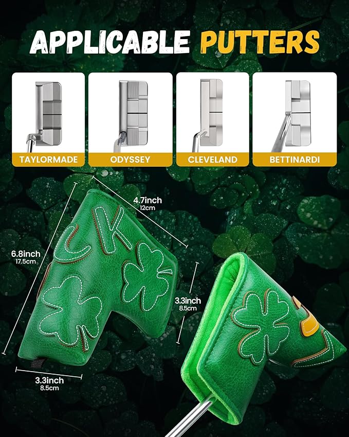 Golf Headcovers Golf Club Head Covers Four Leaf Clover Good Luck Charm - Clover Style Premium Leather Driver Fairway(FW) Wood Hybrid(UT) with Number Tags