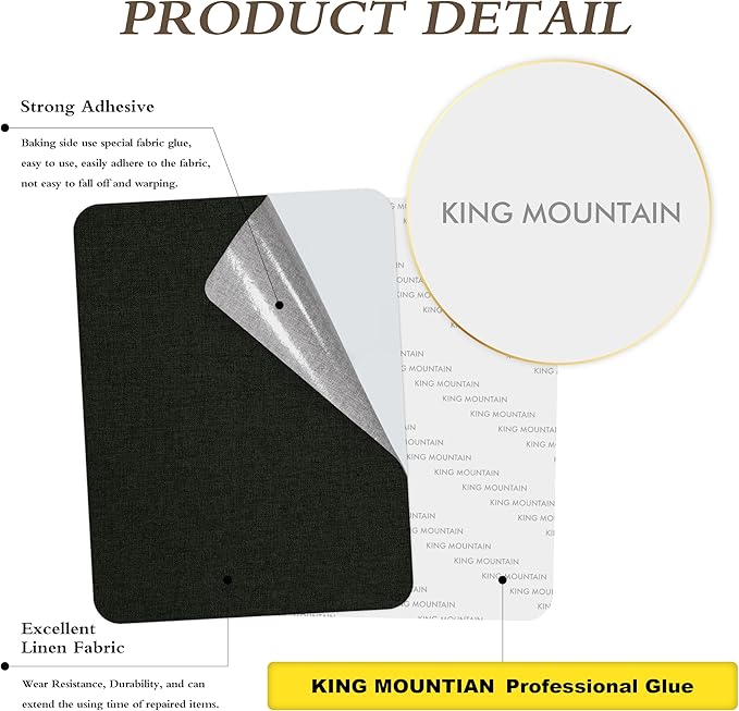 KING MOUNTAIN Fine Linen Repair Patches, Self-Adhesive Fabric, 8X11 Inch 2 PCS, Multi Color, for Sofa and Clothes (Charcoal Black)