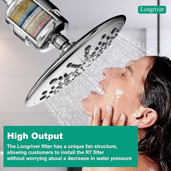 R7 Shower Filter High Put Shower Water Filter for Hard Water 99.99% Remove Chlorine, Heavy Metals, Shower Water Softener, Improve your skin and hair, Bathroom Fixture Hardware Parts, Chrome, 2 Pack