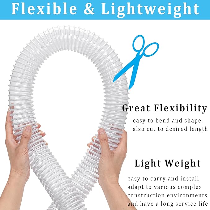 Dust Collection Hose 2-1/2 in × 20 ft Heavy Duty Clear Flexible PVC Reinforced Thicken Helix Suction Discharge Corrugated Pipe Hose for Fume Dust Collector Fitting Wood Chip Saw (2.5 inch hose)