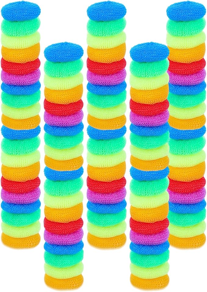 100 Pcs Plastic Dish Scrubbers, Reusable Non-Scratch Nylon Scouring Pads Bulk for Kitchen Cleaning - Multi-Color Poly Mesh Dishwashing Pads