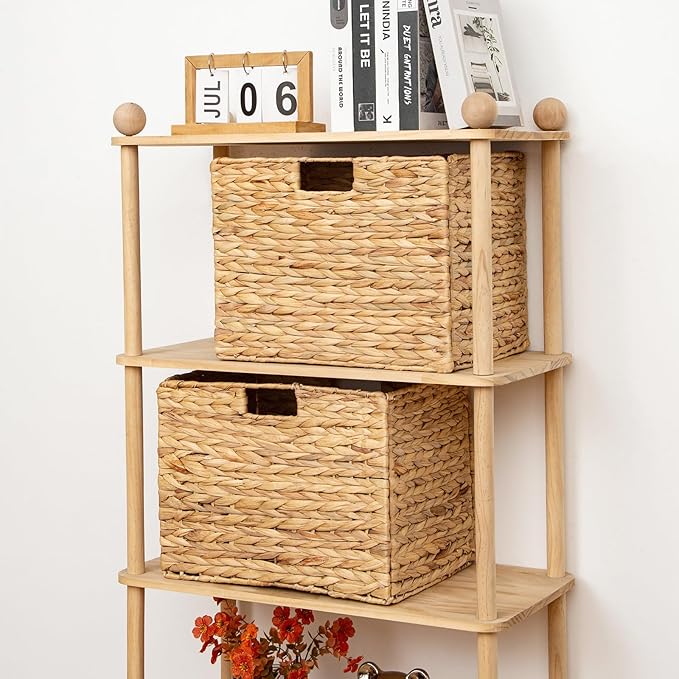 Storage Baskets，Wicker Baskets,Hyacinth Basket For Shelf,Folding 2 Packs Handmade Woven, Seagrass Baskets,Shelf Baskets For Storage Toys Books And Clothes and Other What You Want