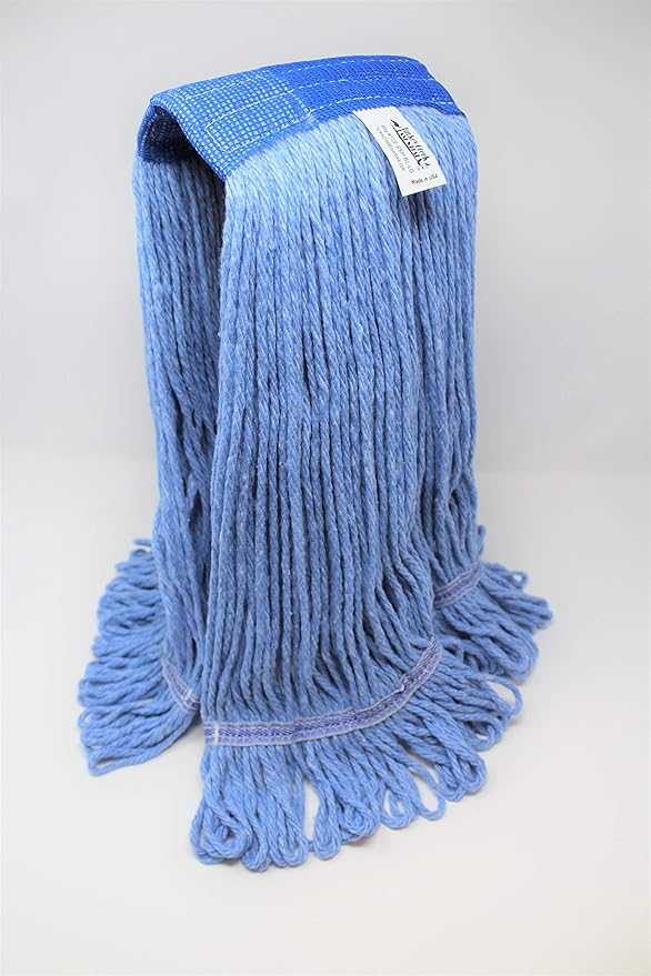 Turkey Creek Essentials Mop Heads Commercial Grade USA Made Looped End Heavy Duty Large Mop Head of Blue 4-Ply Synthetic Yarn Industrial Wet Mop Head Replacement and String Mop Refills (12, Large)