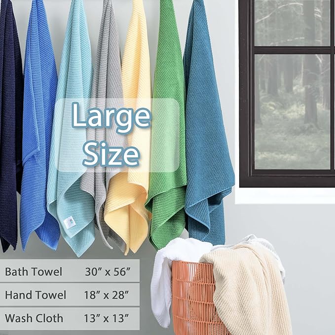 VOOVA & MOVAS Towels Set for Bathroom, 100% Cotton | Quick Dry | Soft | Thick, 3 Piece Towel Set, 1 Large Bath 30" x 56", 1 Hand 18" x 28", 1 Wash Cloth 13" x 13", Bathroom Essentials, Deep Turquoise